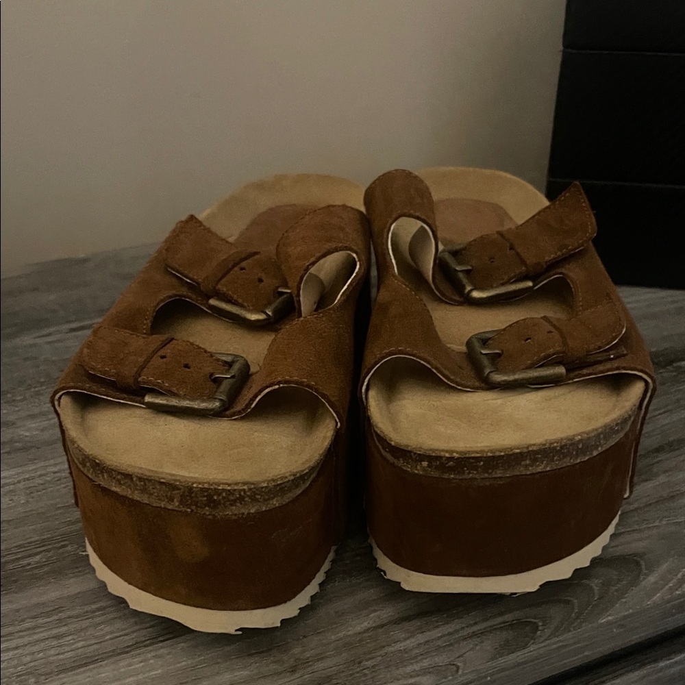 Brown Suede Platform Sandals